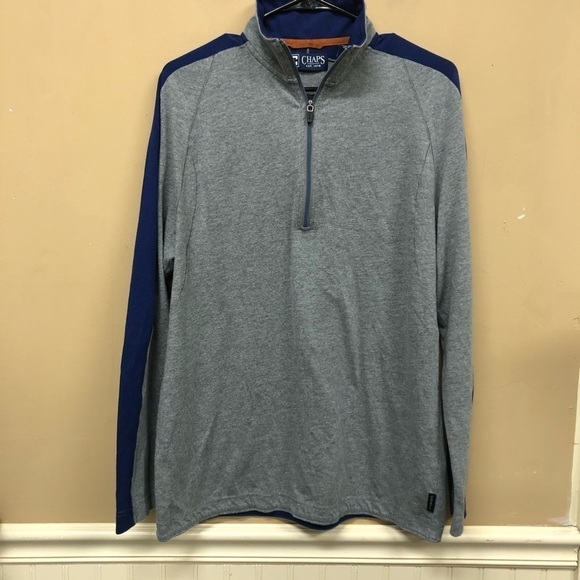 Chaps Mens  ¼ Zip Long Sleeve Pullover Shirt Lightweight Gray Blue Medium - Picture 1 of 5
